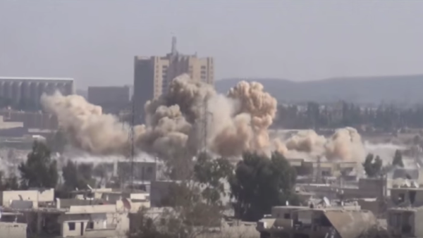A screenshot from the video filmed in Daraya, Syria. (credit: YouTube/Amnesty International)