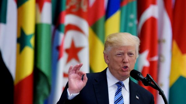 US President Donald Trump speaks during the Arabic Islamic American Summit at the King Abdulaziz Conference Center in Riyadh on May 21, 2017. (AFP/Mandel Ngan)