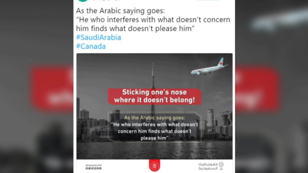 An image was posted by a Saudi verified account following the Saudi-Canada flare on Monday. (Twitter)