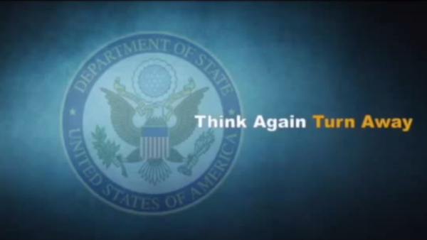 Think Again, Turn Away is a US program as old as the Iraq airstrikes themselves. But is the Internet war working? (YouTube)