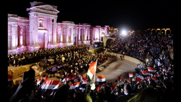 Mariinsky orchestra played at the ancient city of Palmyra this week for the first time since ISIS were defeated. (Twitter)