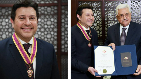 Hany Shaker was awarded the Medal of Culture and Sciences and Arts, Degree of Excellence by the Palestinian President. (Facebook)