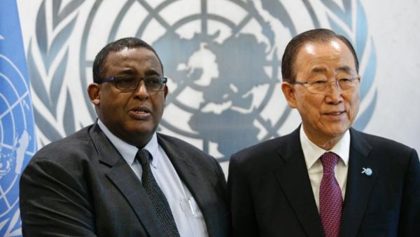 Somali Prime Minister Omar Sharmarke with UN Secretary-General Ban Ki-moon in October. (AFP/Kena Betancur)