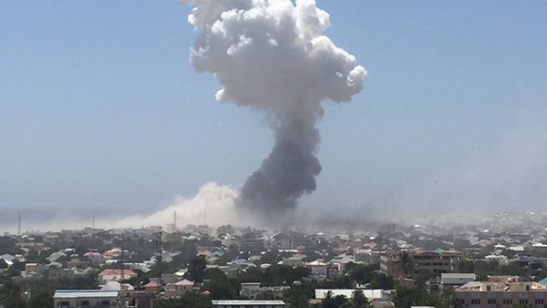 Large plumes of smoke were seen after the blast near Mogadishu's airport. (Twitter/CCTV News Africa)