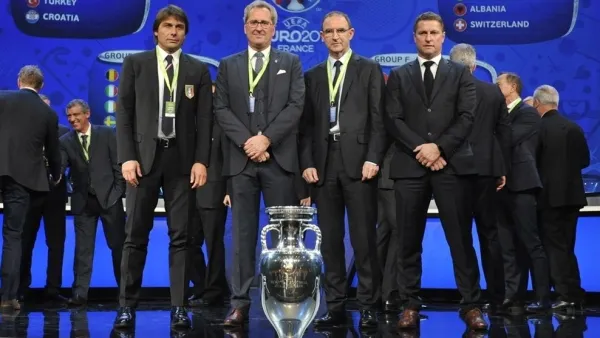 Group E coaches of the the UEFA Euro 2016 final tournament draw. (UEFA)