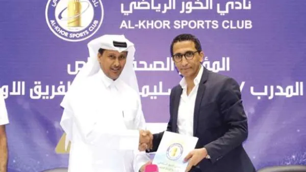 Al Khor Sports Club president Hassan Juma al-Mohannadi (left) and new coach Adel Sellimi (Photo: Gulf Times)