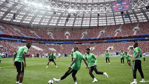Players of Saudi Arabia during a training session in Moscow, Russia
