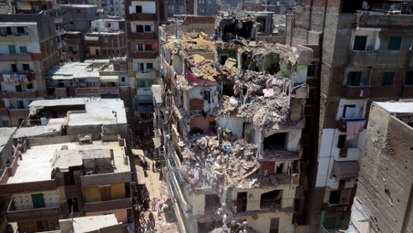A collapsed apartment building in Alexandria, Egypt. Many in the media have portrayed Egypt's Mediterranean port city as a "once cosmopolitan" center, evoking nostalgia for the city's past.  (AFP/File)
