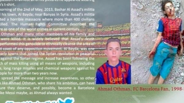 Ahmad Othman, 14, was killed on May 2 when Bashar al-Assad’s forces shelled his town of al-Baydah near Banyas. (Photo courtesy of #Tweet4SyrianChild)