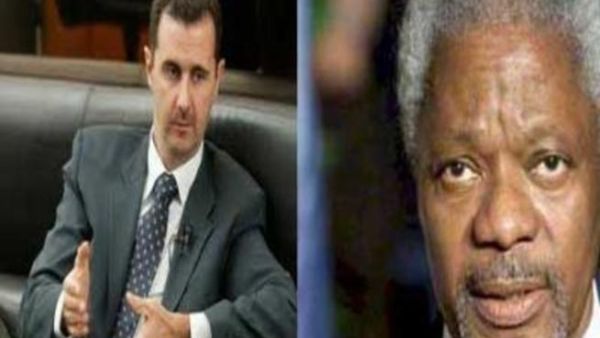  الاسد يلتقي الموفد الخاص للامم المتحدة والجامعة العربية المكلف بالملف السوري كوفي انان