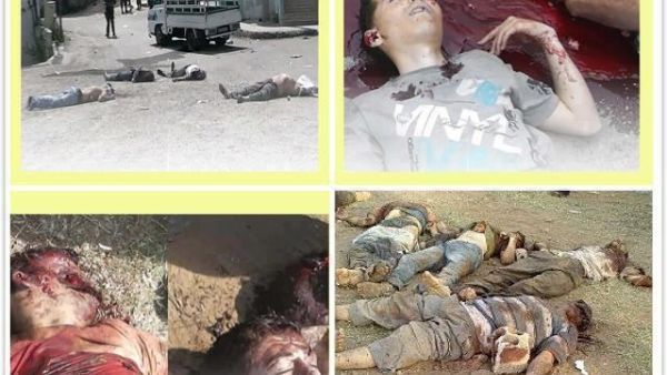 صورة يتداولها نشطاء المعارضة على الانترنت لما وصفوه مجزرة البيضا