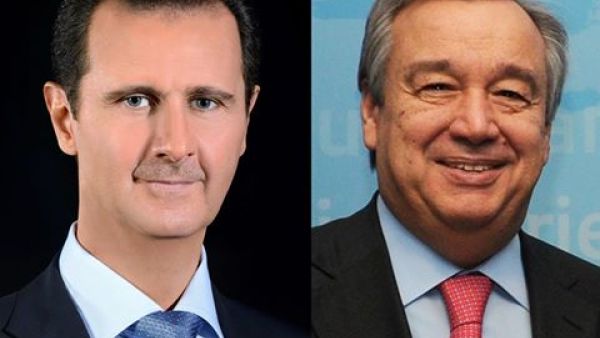 الأمين العام للأمم المتحدة، أنطونيو غوتيريش، يهنىء الرئيس السوري بشار الأسد