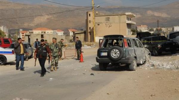 The picture shows a damaged vehicle after a bomb went off in the Western Bekaa Valley, Thursday, Oct. 31, 2013. [The Daily Star/Stringer]
