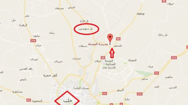 خريطة توضح المواقع التي سيطر عليها الجيش السوري في ريف حلب الشمالي