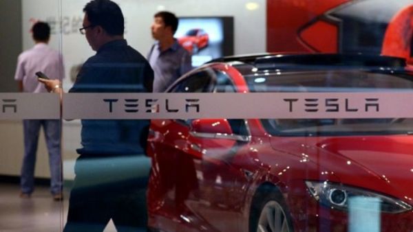 A Tesla showroom in Beijing, China. (AFP/Wang Zhao)