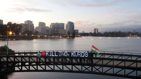 The Bay Area Light Brigade has been campaigning for the PKK with lights in Oakland, Calif. (Facebook)