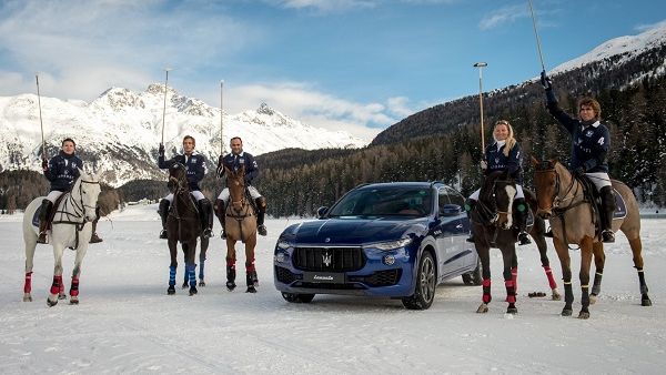 Maserati Polo Team with a Maserati Levante at Snow Polo World Cup St. Moritz 2018.