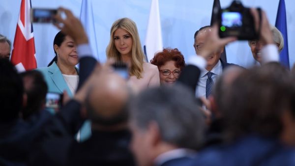 The daughter of the US President, Ivanka Trump (C), poses with other participants of the panel discussion "Launch Event Women's Entrepreneur Finance Initiative" on the second day of the G20 Summit in Hamburg, Germany, July 8, 2017. (Patrik Stollarz/Pool/AFP)