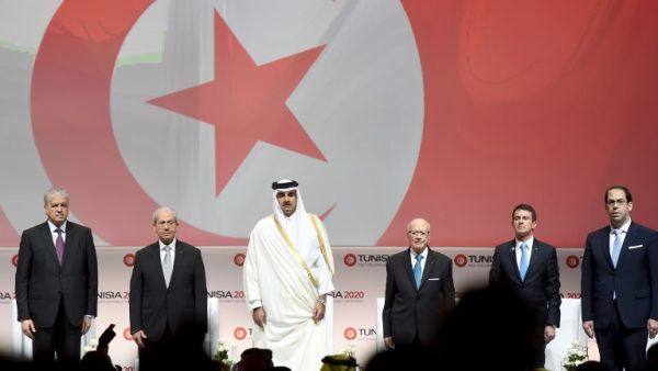 Algerian Prime Minister Abdelmalek Sellal: Tunisian Assembly President Mohamed Ennaceur; the Emir of Qatar, Tamim bin Hamad al-Thani; Tunisian President Beji Caid Essebsi, French Prime Minister Manuel Valls and Tunisian Prime Minister Youssef Chahed at Tunisia 2020.  (AFP/Fethi Belaid) Algerian Prime Minister Abdelmalek Sellal: Tunisian Assembly President Mohamed Ennaceur; the Emir of Qatar, Tamim bin Hamad al-Thani; Tunisian President Beji Caid Essebsi, French Prime Minister Manuel Valls and Tunisian Prime Minister Youssef Chahed at Tunisia 2020.  (AFP/Fethi Belaid)