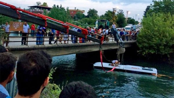 Rescuers worked overnight to pull people out of the water after the school bus plunged into a canal. (Twitter) Rescuers worked overnight to pull people out of the water after the school bus plunged into a canal. (Twitter)
