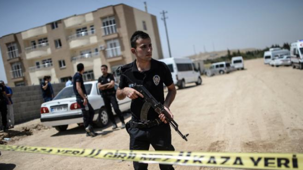 Turkish police patrol near the Syrian border. (AFP/File)