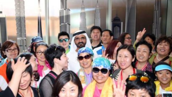 Vice-President and Prime Minister of the UAE and Ruler of Dubai Shaikh Mohammad Bin Rashid Al Maktoum welcomed a special group of 16,000 Chinese tourists to Dubai in April 2014. (WAM)