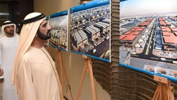 Shaikh Mohammad Bin Rashid Al Maktoum, Vice-President and Prime Minister of the UAE and Ruler of Dubai, overlooks plans for a $30B Wholesale City in Dubai. (File photo)
