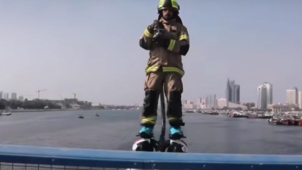 Dubai's civil defense force demonstrate their futuristic new fire-fighting tools. (YouTube)