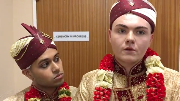 Jahed Choudhury, aged 24, from Darlaston, held a public ceremony with his partner Sean Rogan, 19, in order to show "that you can be gay and Muslim". (YouTube) 