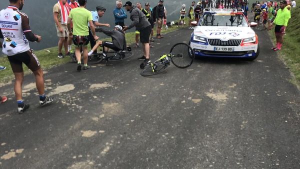 Chris Froome's chances of a fifth Tour de France all but disappeared on stage 17 on Wednesday. But his day went from bad to worse when he was forced off his bike by a police officer who had mistaken him for a fan. (Shutterstock/ File Photo)