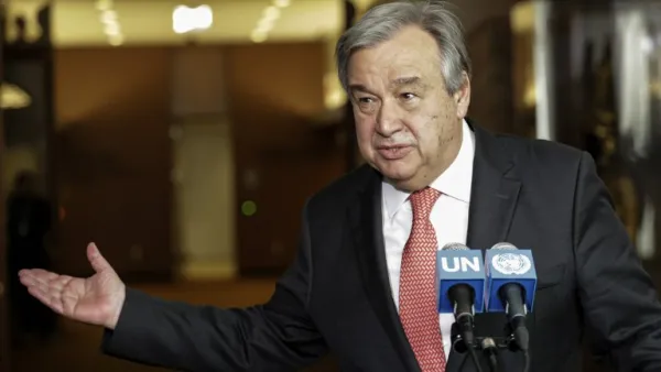Former UN HIgh Commissioner for Refugees Antonio Guterres speaking at the UN headquarters in New York in April 2016. (AFP/Kena Betancur)