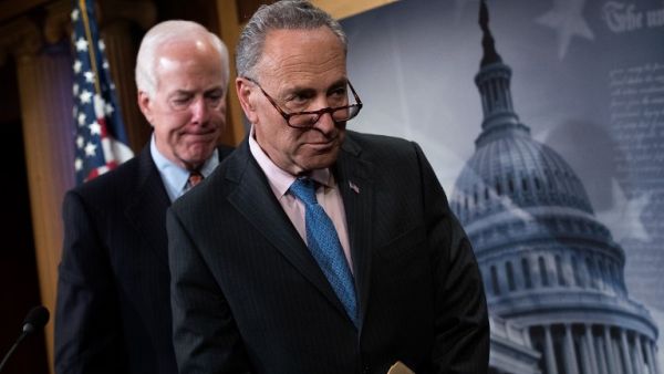 Sen. John Cornyn (R-TX) and Sen. Chuck Schumer (D-NY) exit a news conference concerning the Justice Against Sponsors of Terrorism Act (JASTA), on Capitol Hill, May 17, 2016, in Washington, DC. (AFP/Getty Images/Drew Angerer) Sen. John Cornyn (R-TX) and Sen. Chuck Schumer (D-NY) exit a news conference concerning the Justice Against Sponsors of Terrorism Act (JASTA), on Capitol Hill, May 17, 2016, in Washington, DC. (AFP/Getty Images/Drew Angerer)