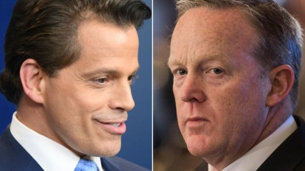 Anthony Scaramucci and Sean Spicer. (Jim Watson, Nicholas Kamm/AFP)