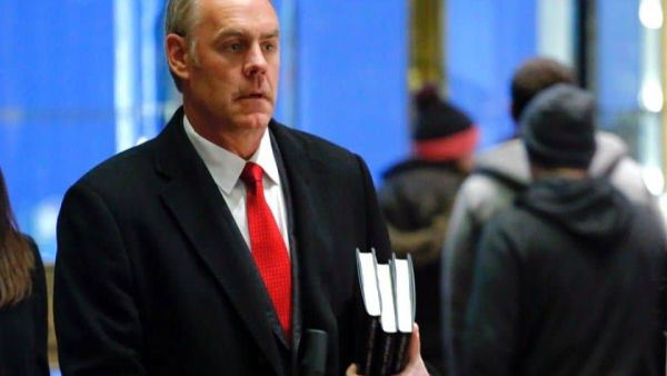 Ryan Zinke arrives at Trump Tower on Dec. 12 in New York. (Kena Betancur/AFP)