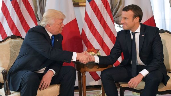 President Trump and French President Emmanuel Macron in Brussels. (Mandel Ngan/AFP/Getty Images)
