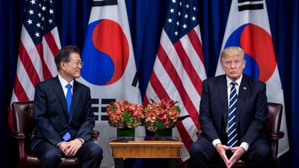 South Korean President Moon Jae-in and U.S. President Donald Trump during a meeting at the United Nations General Assembly in New York City. (AFP/ File Photo)