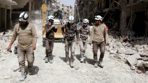 A group of White Helmets working in Aleppo (AFP/Thaer Mohammed)