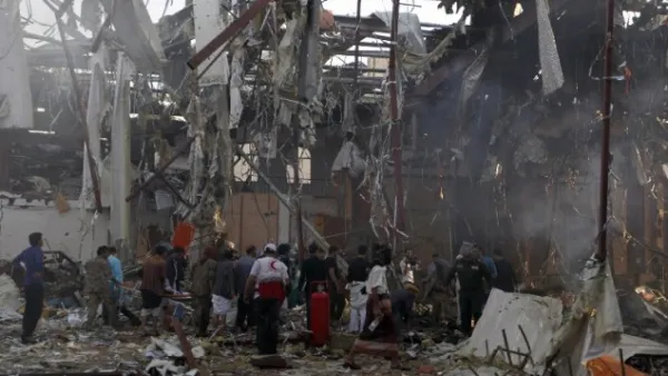 The aftermath of the October 8th bombing of a funeral in Sana'a, Yemen (AFP/Mohammed Huwais)