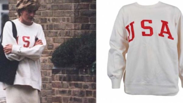 A Ralph Lauren sweatshirt gifted by Princess Diana to the chief stewardess on the Al-Fayed yacht is on auction. (Twitter)