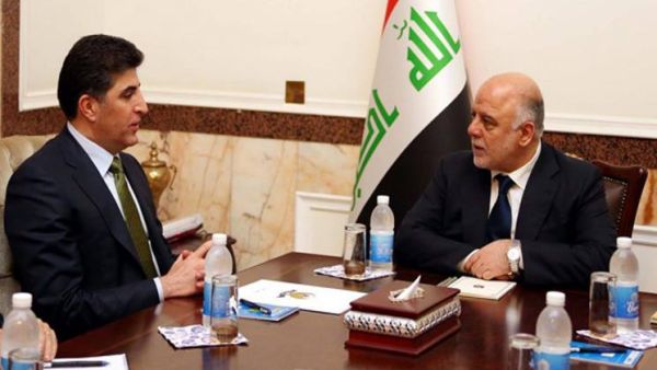 رئيس وزراء العراق حيدر العبادي مع رئيس وزراء كردستان نيجيرفان بارزاني
