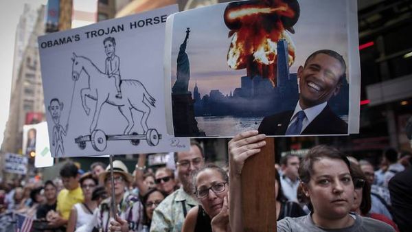 Americans protest against the Iran nuclear deal in New York's Times Square. (AFP/File)