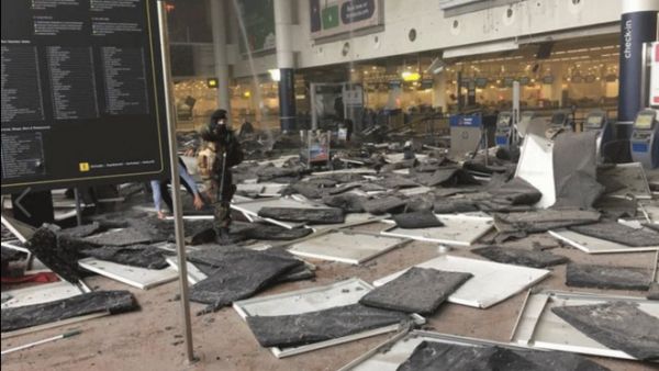 The scene at Brussels Zaventem airport following two explosions. (Twitter)