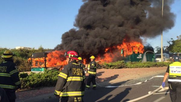 Photos on social media show the bus engulfed in flames. (Twitter)