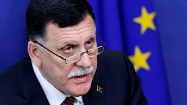Fayez al-Sarraj speaks during a conference on Migration management at the EU parliament in Brussels on June 21, 2017. (AFP/File)
