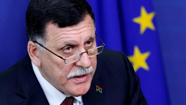 Fayez al-Sarraj speaks during a conference on Migration management at the EU parliament in Brussels on June 21, 2017. (AFP/File)
