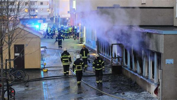 An image shows the aftermath of an arson attack against Muslims in Sweden. (AFP/File)