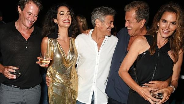 Rande Gerber, Amal & George Clooney, Mario Testino and Cindy Crawford at the official launch of Casamigos Tequila in Ibiza. (News.com.au)