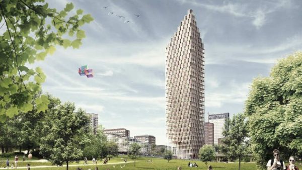 برج سكني من الخشب في استوكهولم. ومن المتوقع انتهاء بنائه في العام 2023