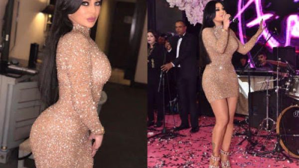 هيفاء وهبي بفستان ذهبي قصير للغاية من توقيع يوسف الجسمي