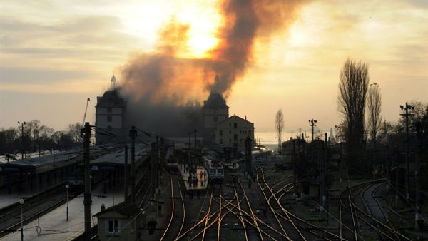 Istanbul's historic Haydarpasa train station ablaze in November 2010.  The terminal - which once connected Turkey's capital to cities as far as Basra and Medinah - survived the fire, but plans for its future remain uncertain.  (AFP/Bulent Kilic)